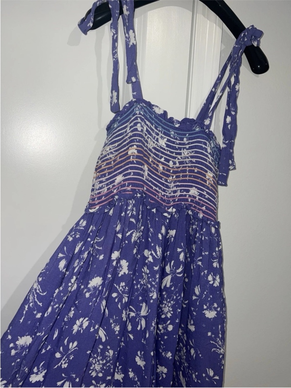 We The Free Lavender Floral Smocked Tie-Strap Wide-Leg Jumpsuit - Picture 8 of 8